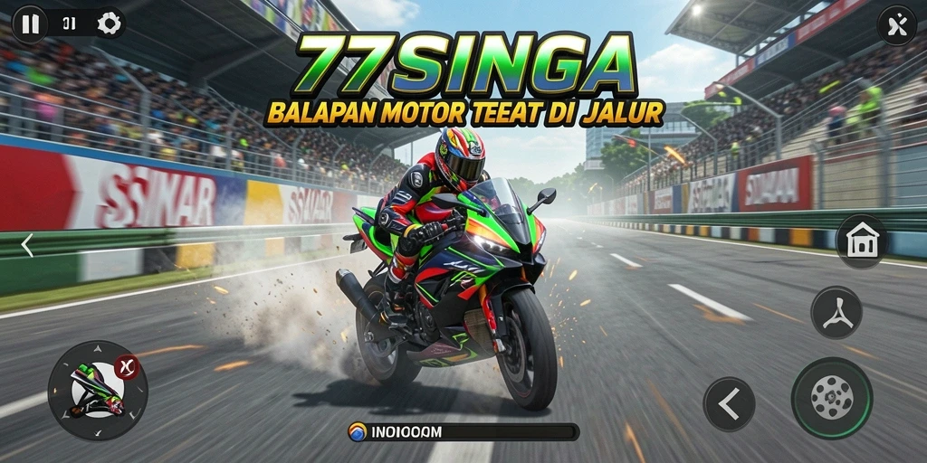 Tampilan gameplay menarik dari 77SINGA saat balapan motor.