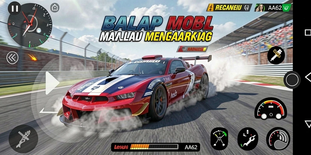 Screenshot AA62 menampilkan balapan mobil yang seru dengan lintasan yang menantang.