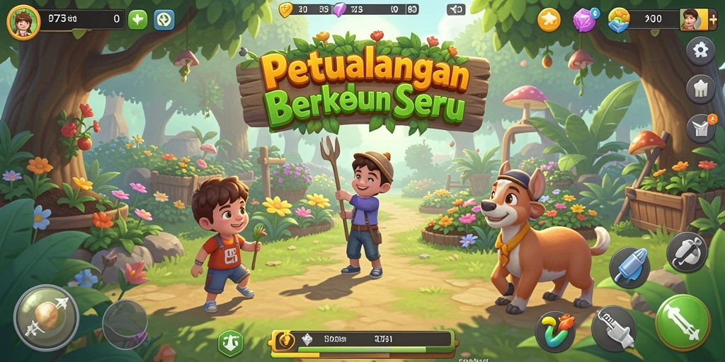 Tangkapan layar D73 menampilkan kebun yang indah dan penuh warna.