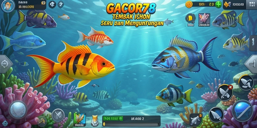 Tampilan gameplay seru GACOR78 dengan ikan beraneka ragam.