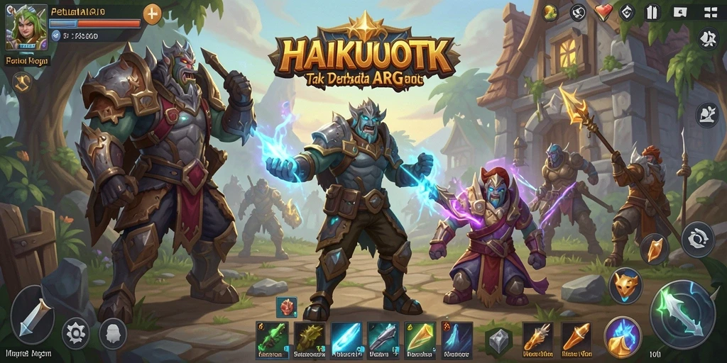 Screenshot HAIKUOTK dengan karakter menghadapi monster dalam pertempuran epik.