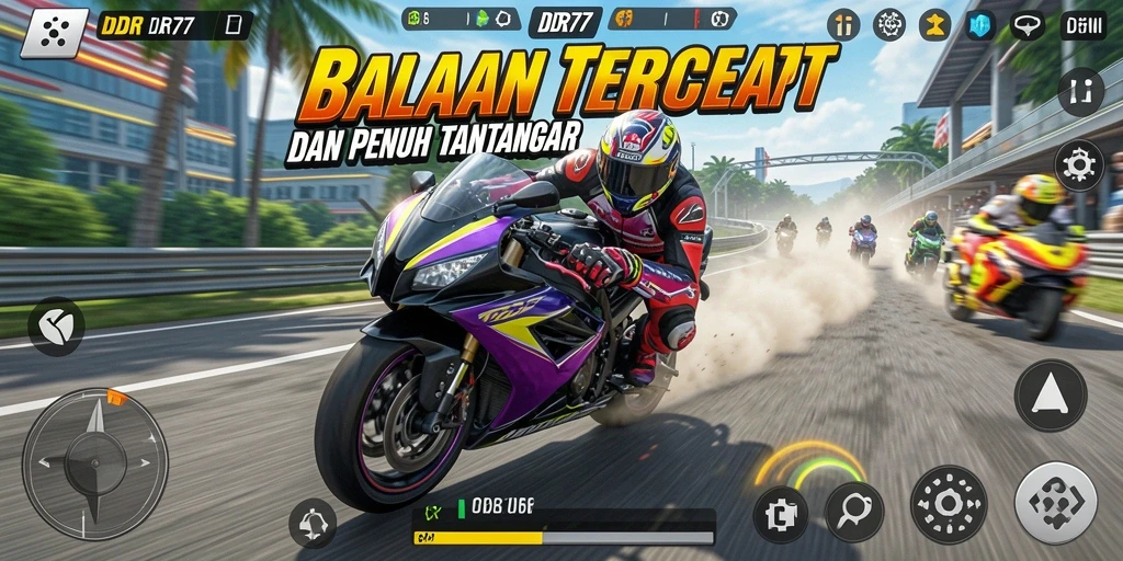 Gameplay seru dengan efek grafis yang menawan dalam balapan motor.