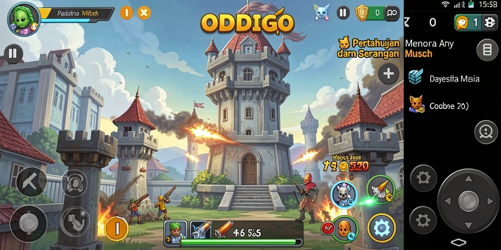 Tampilan menara dengan latar belakang pertempuran sengit di ODDIGO.