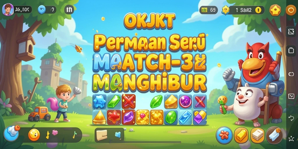 Tampilan gameplay seru dalam OKJKT dengan kombinasi batu berwarna.