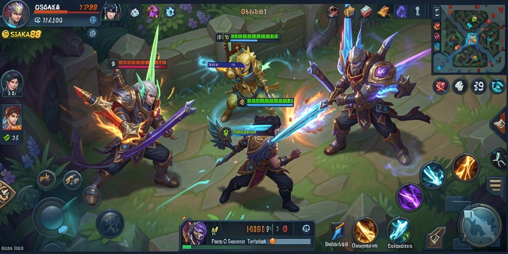 Gameplay intens OSAKA88 dalam pertempuran MOBA.