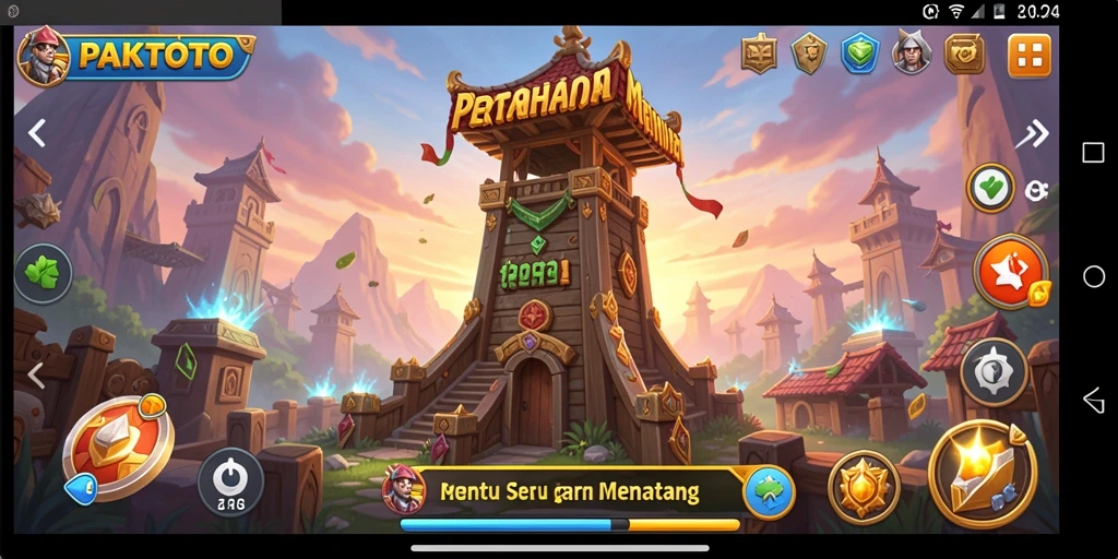 Gambar screenshot PAKTOTO menampilkan aksi seru dalam pertahanan menara.