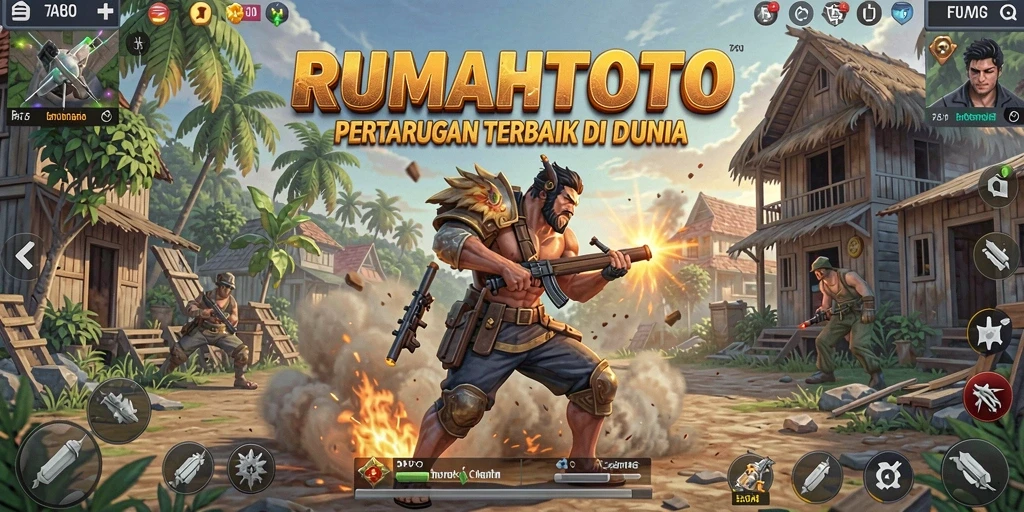 Screenshot menampilkan aksi seru dalam permainan Battle Royale RUMAHTOTO.