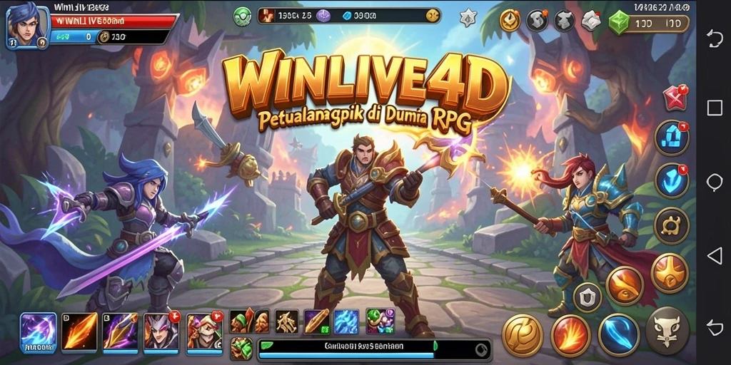 Screenshot gameplay WINLIVE4D menampilkan pertarungan epik dalam dunia fantasi.